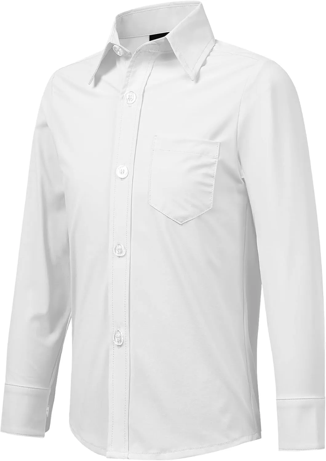 2T-16Y Boys' Stretch Long Sleeve Button Down Toddler Dress Shirt Wrinkle Free Oxford Uniform Shirt with Chest Pocket
