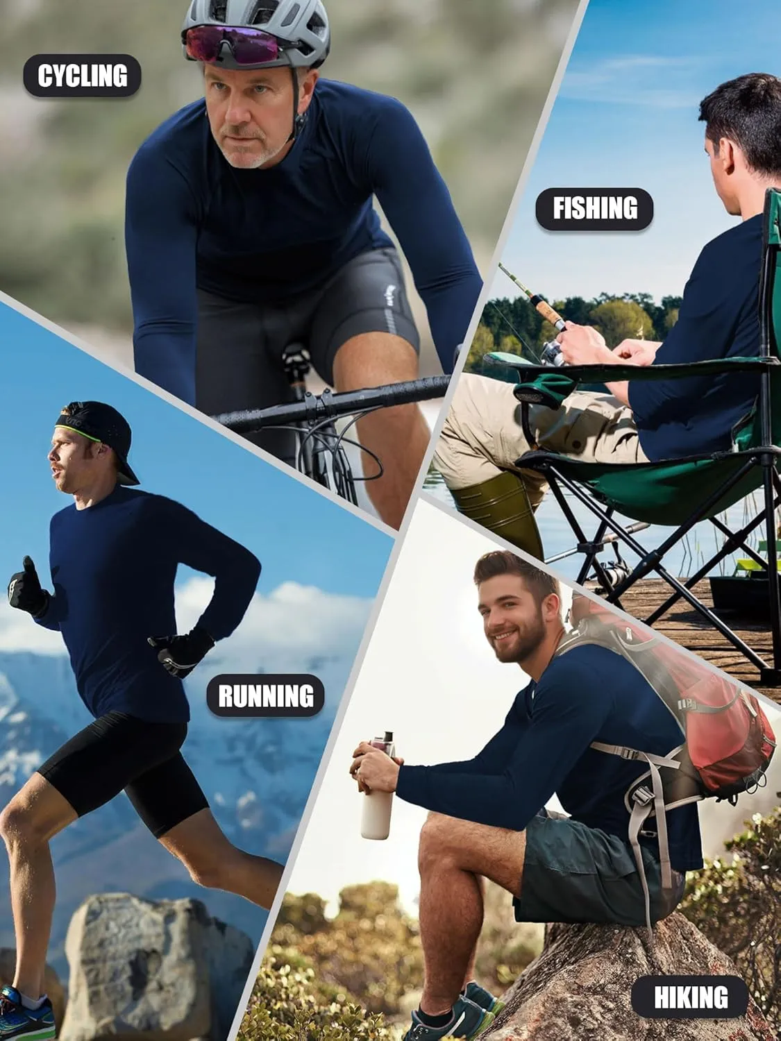 3-5 Pack Shirts for Men Long Sleeve Shirt Wicking Sun Tee Shirts UV Protection T-Shirt for Casual Fishing Hiking Swim