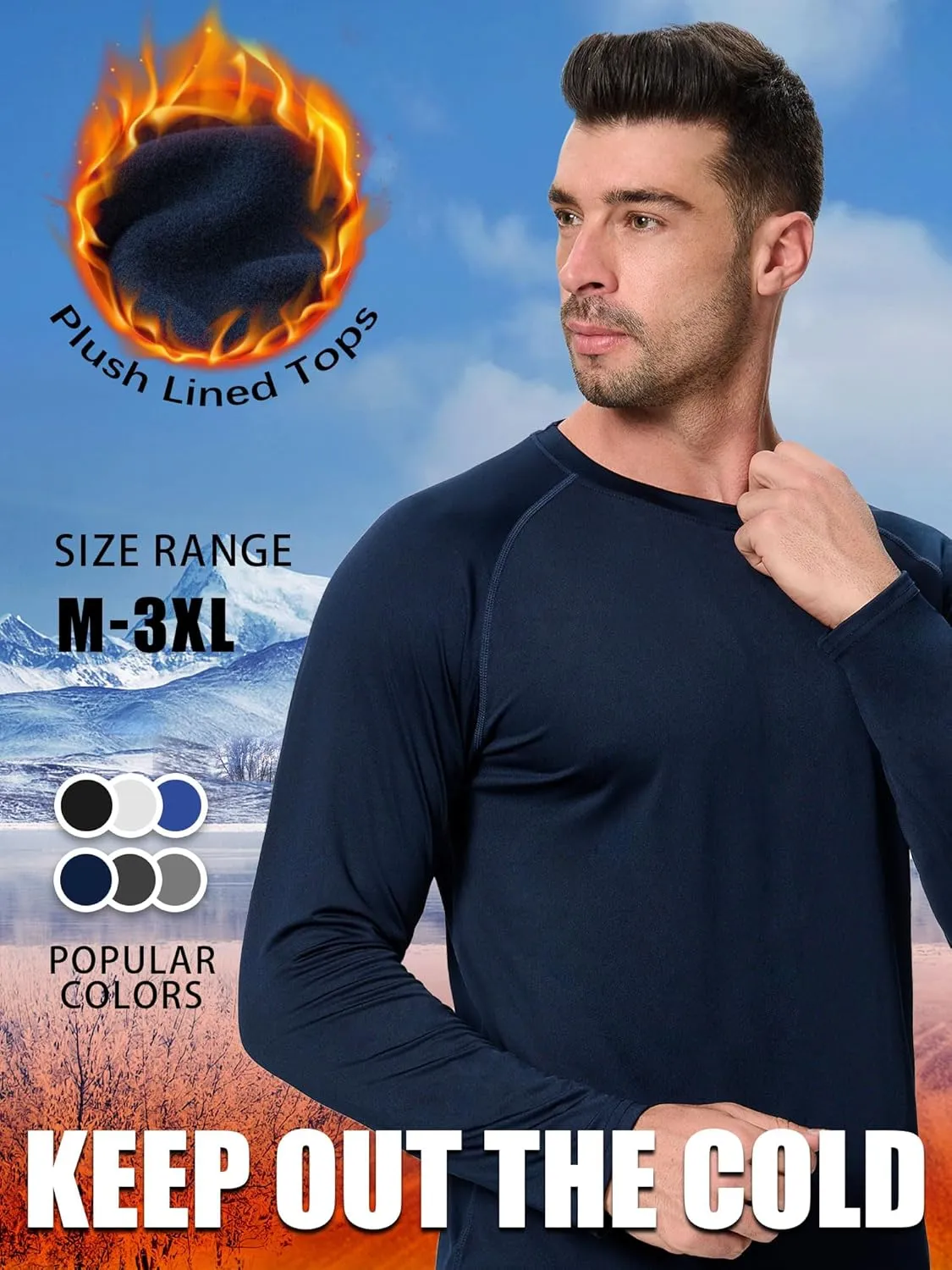 3-5 Pack Shirts for Men Long Sleeve Shirt Wicking Sun Tee Shirts UV Protection T-Shirt for Casual Fishing Hiking Swim