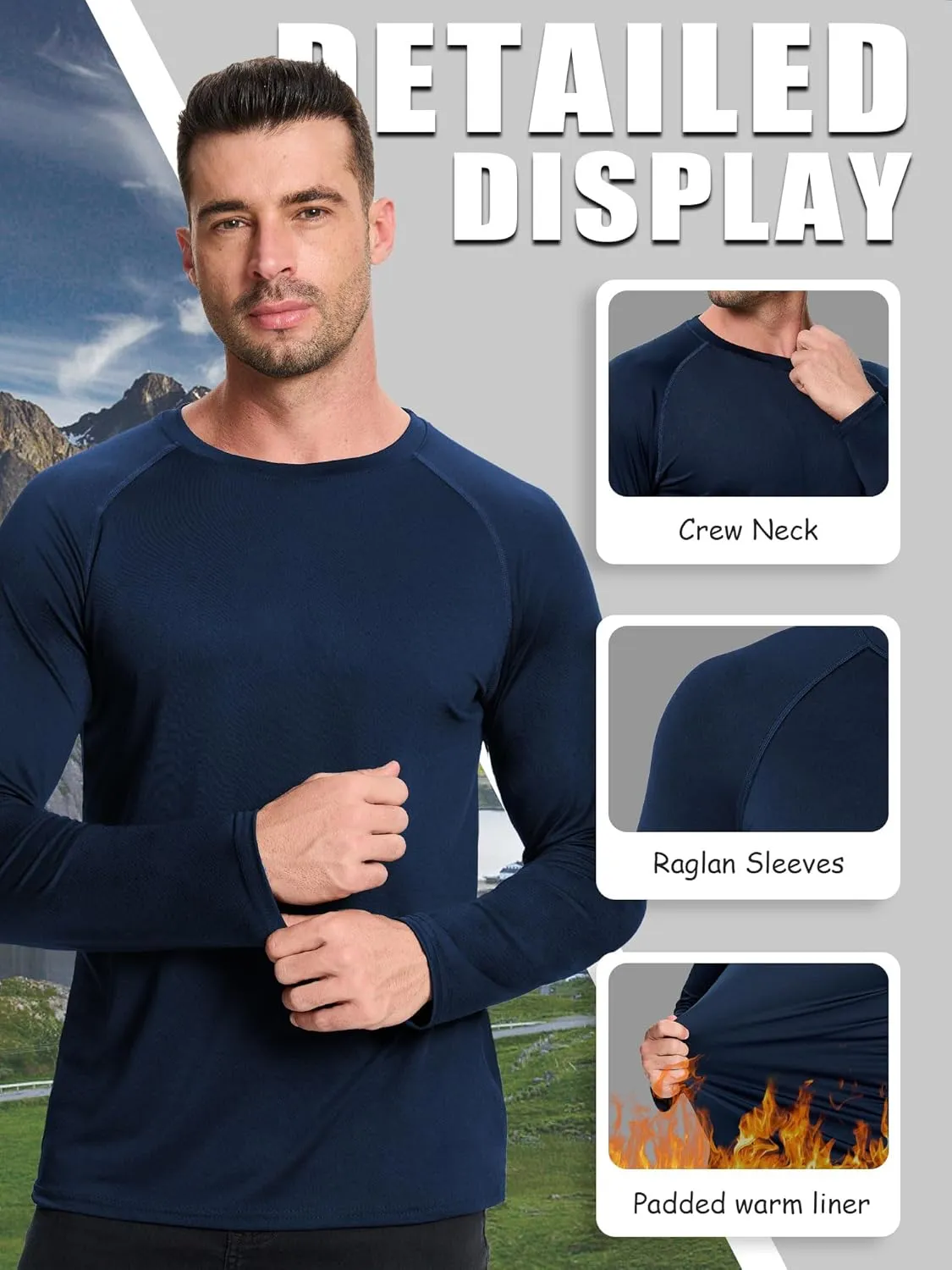 3-5 Pack Shirts for Men Long Sleeve Shirt Wicking Sun Tee Shirts UV Protection T-Shirt for Casual Fishing Hiking Swim