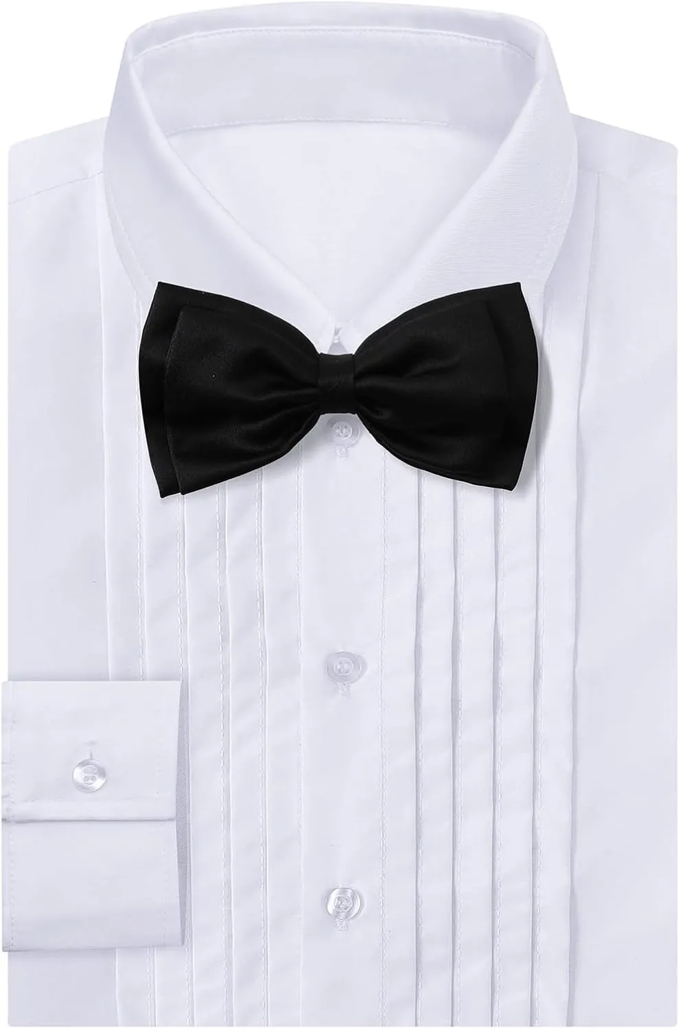 A&J DESIGN Boys Tuxedo Shirt Kids Pleated Dress Shirts with Bow Tie for 2-7 Years Old Boys Button Down Shirt