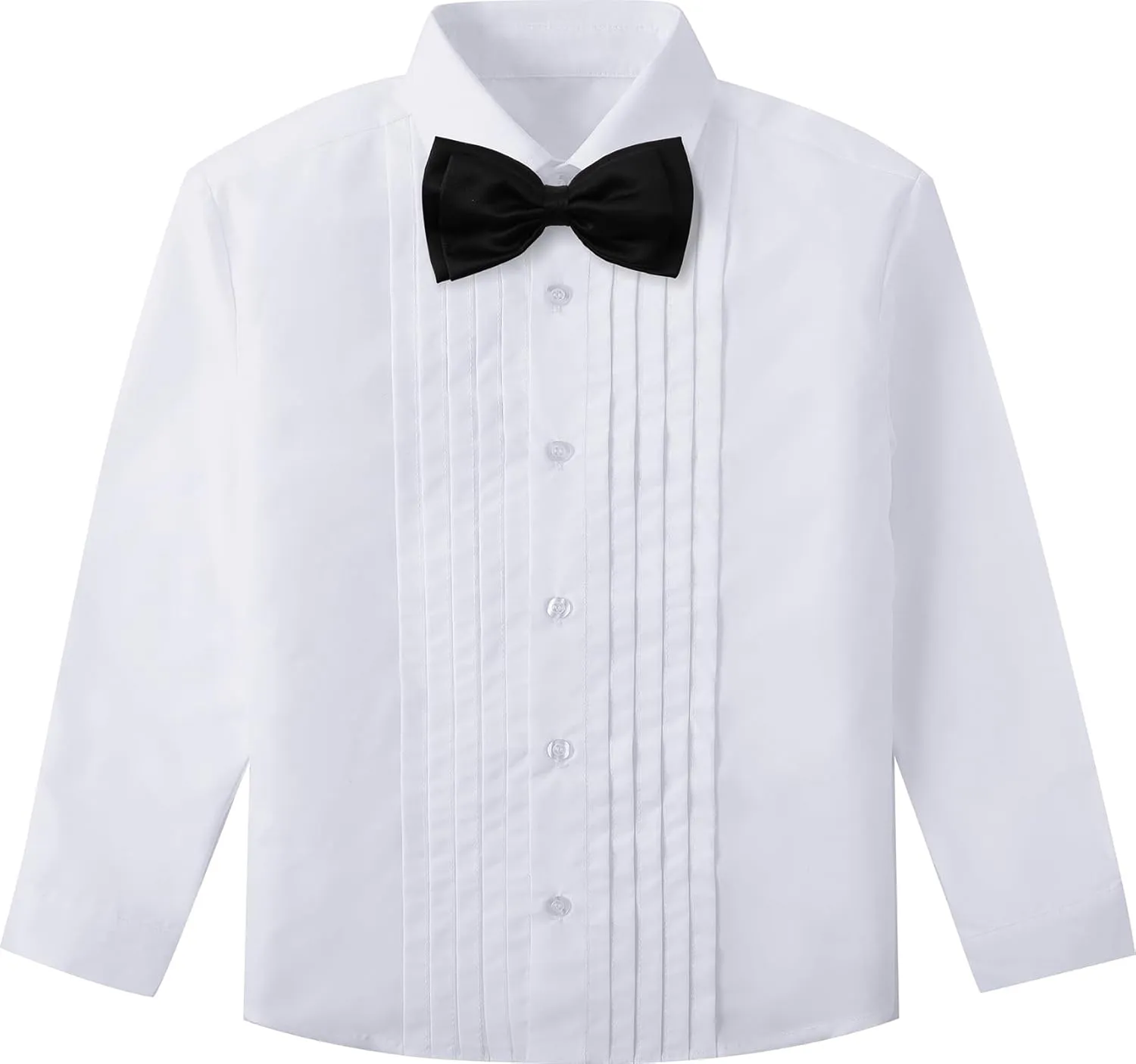 A&J DESIGN Boys Tuxedo Shirt Kids Pleated Dress Shirts with Bow Tie for 2-7 Years Old Boys Button Down Shirt