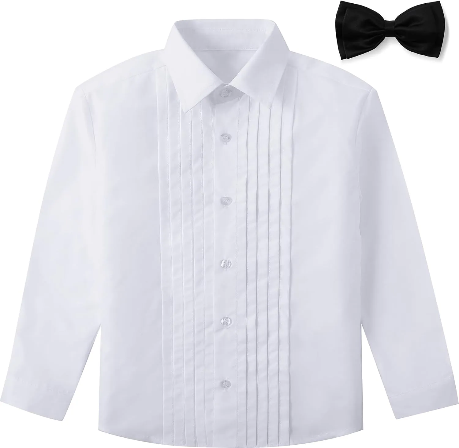 A&J DESIGN Boys Tuxedo Shirt Kids Pleated Dress Shirts with Bow Tie for 2-7 Years Old Boys Button Down Shirt