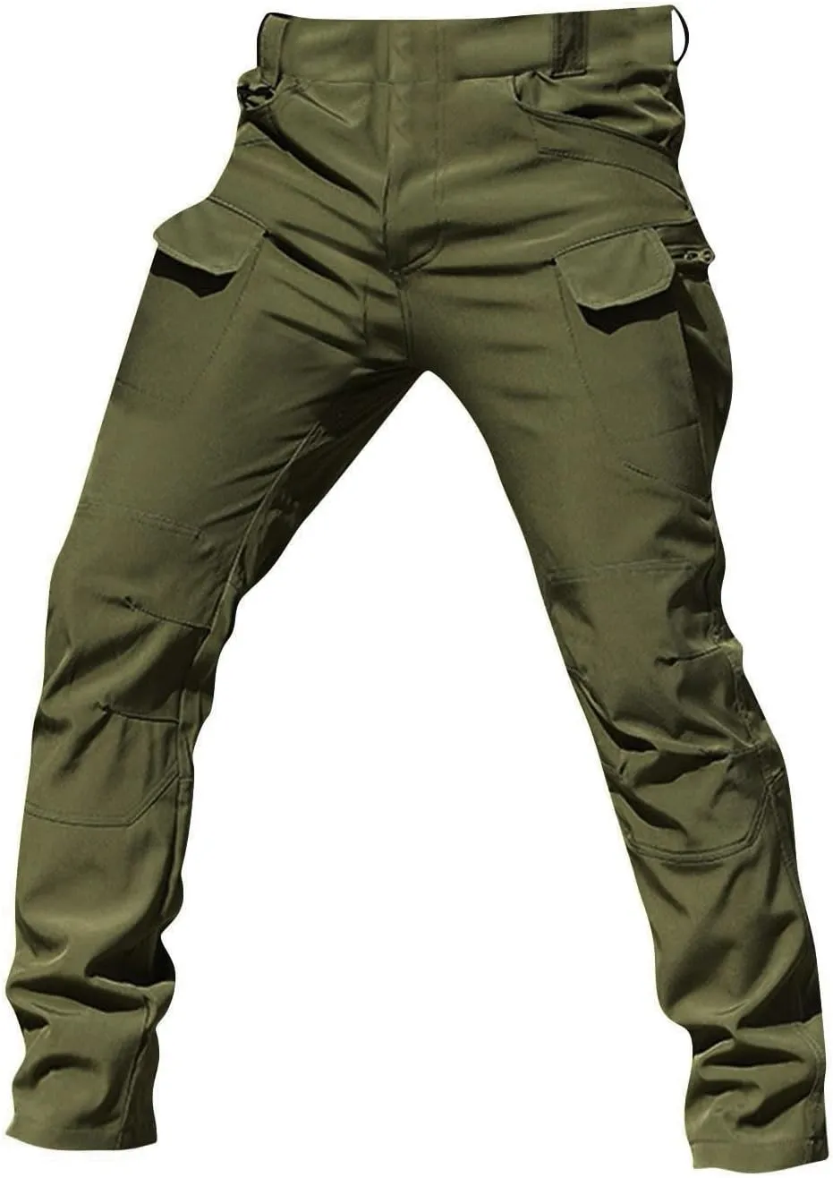 ADHOWBEW Men Cargo Pants Pockets Relaxed Fit Elastic Waist Work Construction Stretch Joggers