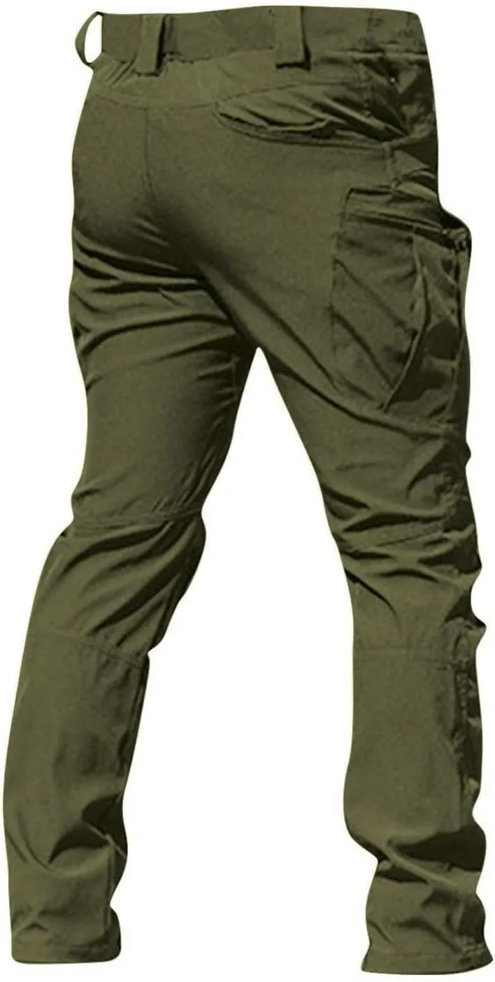 ADHOWBEW Men Cargo Pants Pockets Relaxed Fit Elastic Waist Work Construction Stretch Joggers