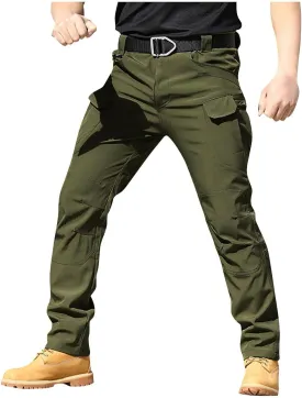 ADHOWBEW Men Cargo Pants Pockets Relaxed Fit Elastic Waist Work Construction Stretch Joggers