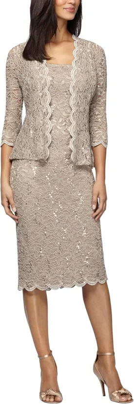Alex Evenings Women's Shift Dress with Lace Jacket (Petite and Regular)