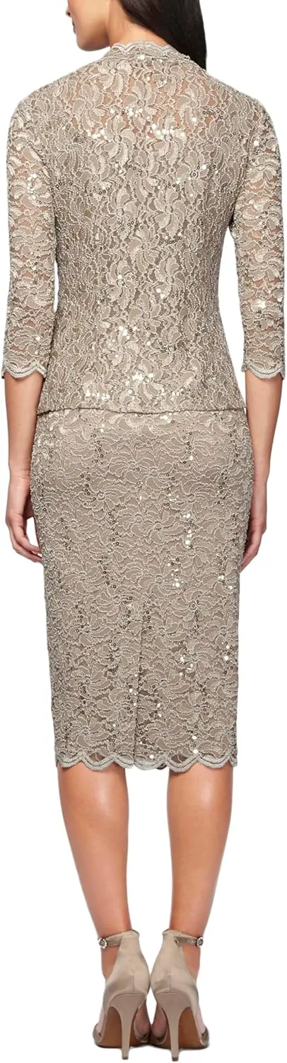 Alex Evenings Women's Shift Dress with Lace Jacket (Petite and Regular)