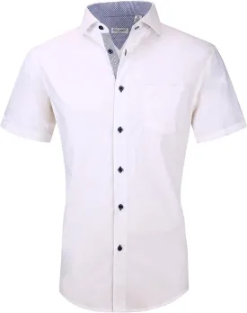 Alex Vando Mens Dress Shirts 4-Way Stretch Wrinkle Free Regular Fit Short Sleeve Men Button Down Shirt