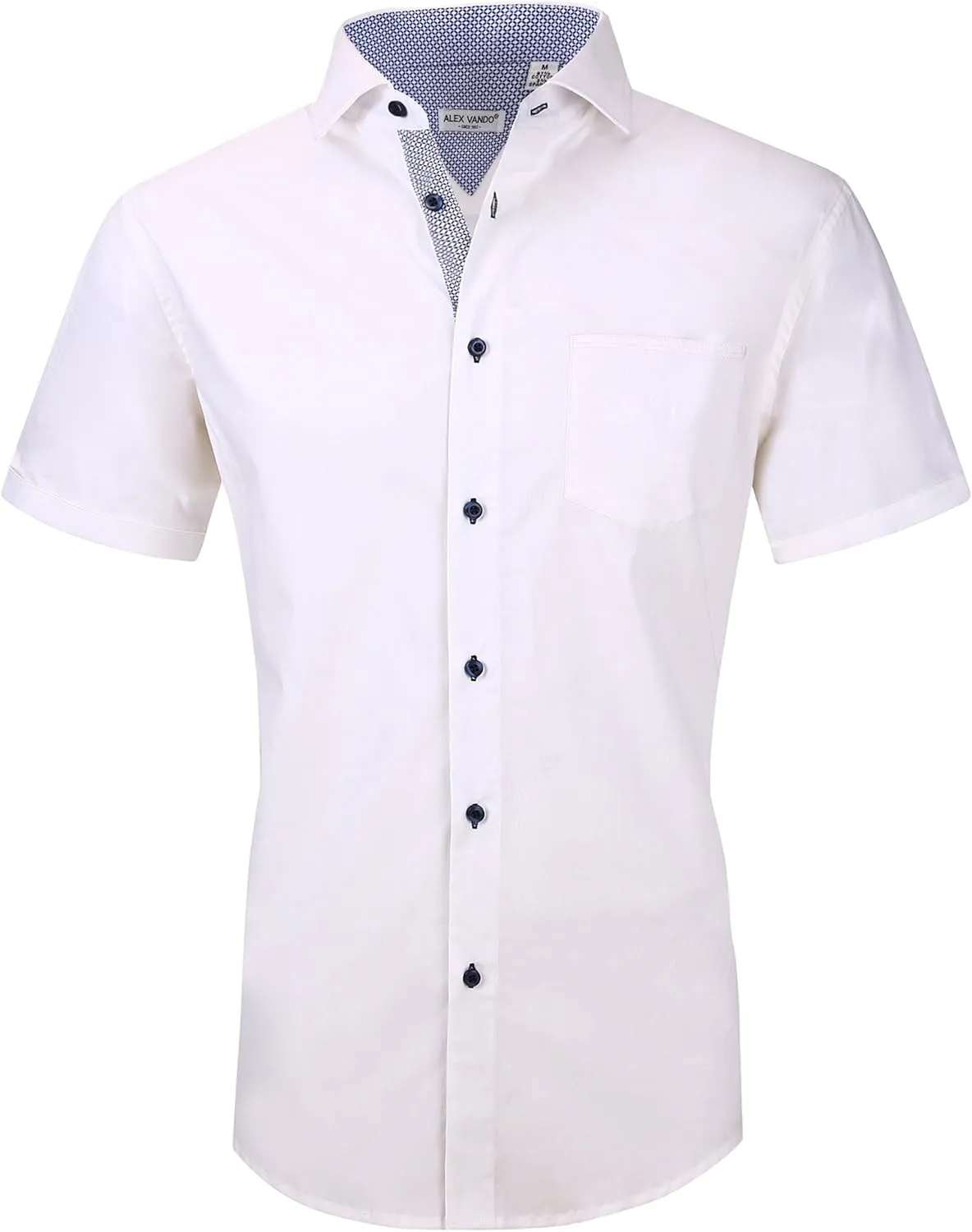 Alex Vando Mens Dress Shirts 4-Way Stretch Wrinkle Free Regular Fit Short Sleeve Men Button Down Shirt