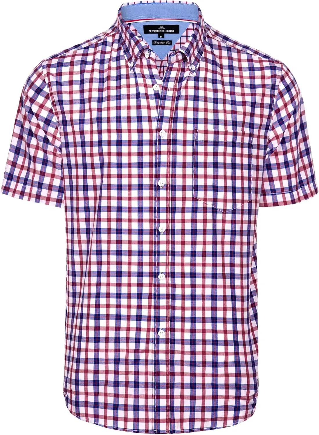 Alimens & Gentle Mens Plaid Short Sleeve Button Down Shirts Cotton Regular Fit Casual Gingham Shirts