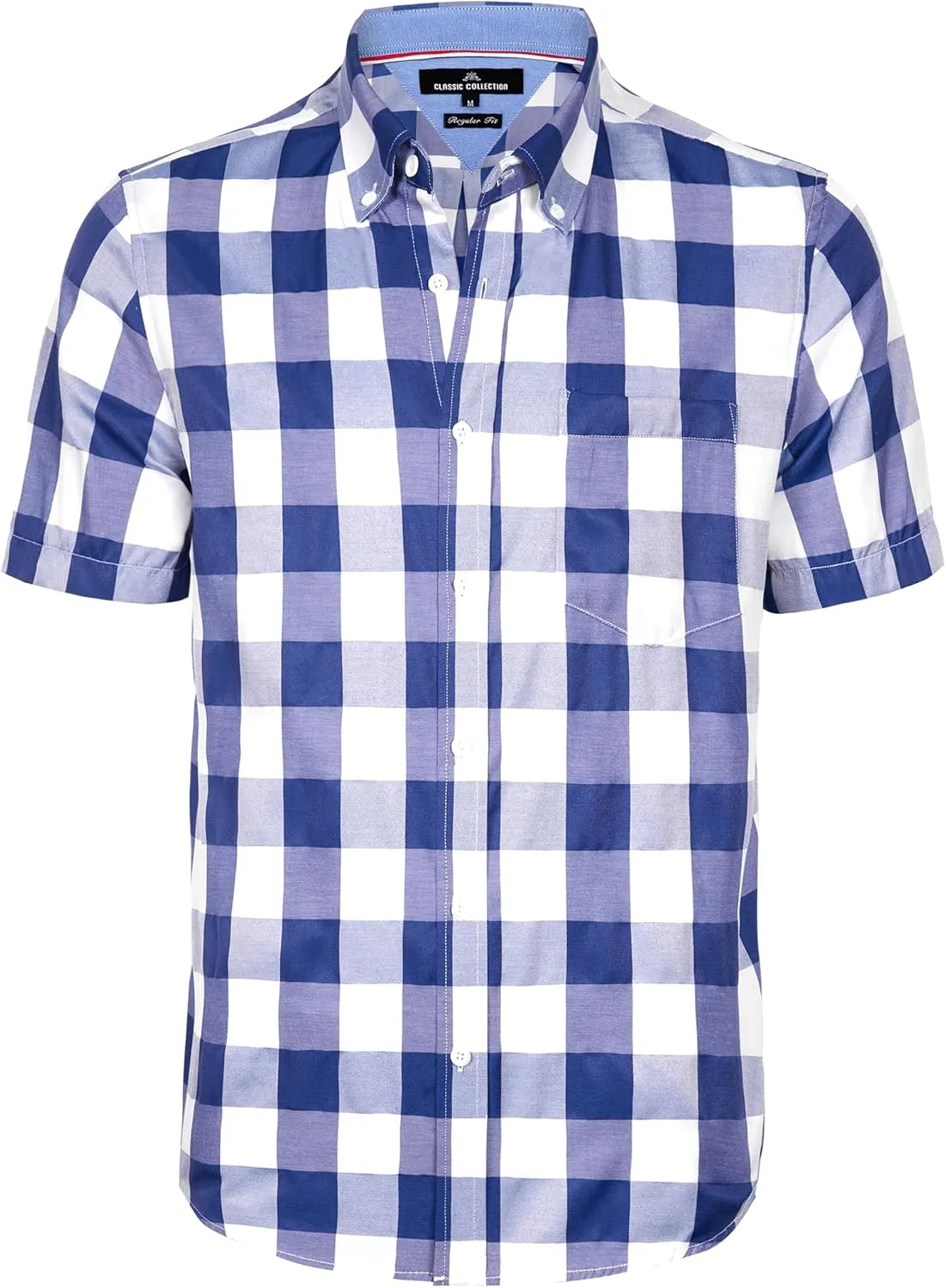 Alimens & Gentle Mens Plaid Short Sleeve Button Down Shirts Cotton Regular Fit Casual Gingham Shirts