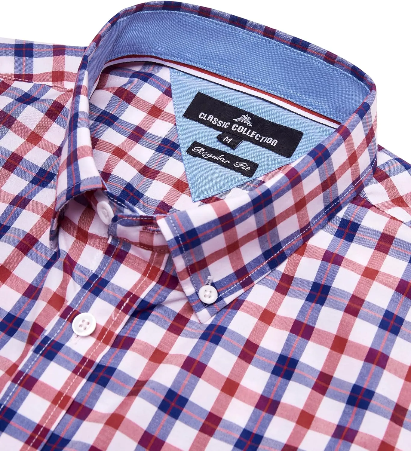 Alimens & Gentle Mens Plaid Short Sleeve Button Down Shirts Cotton Regular Fit Casual Gingham Shirts
