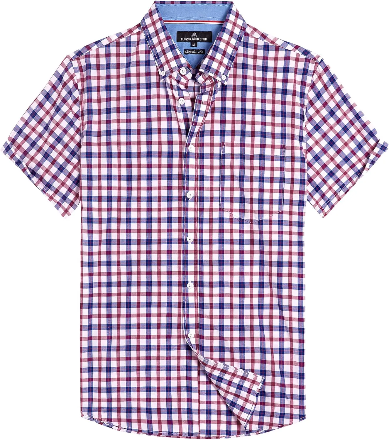 Alimens & Gentle Mens Plaid Short Sleeve Button Down Shirts Cotton Regular Fit Casual Gingham Shirts