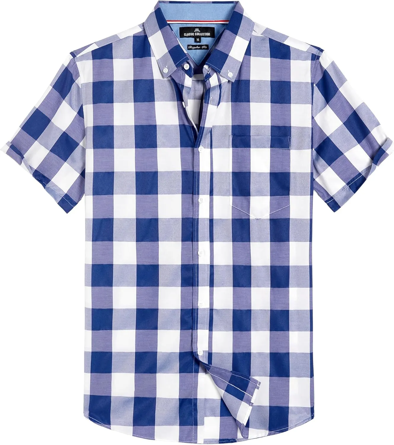 Alimens & Gentle Mens Plaid Short Sleeve Button Down Shirts Cotton Regular Fit Casual Gingham Shirts