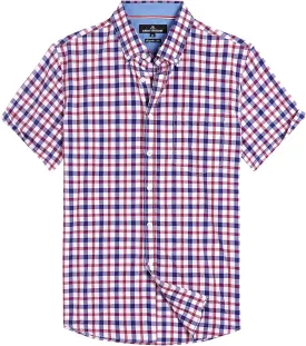 Alimens & Gentle Mens Plaid Short Sleeve Button Down Shirts Cotton Regular Fit Casual Gingham Shirts