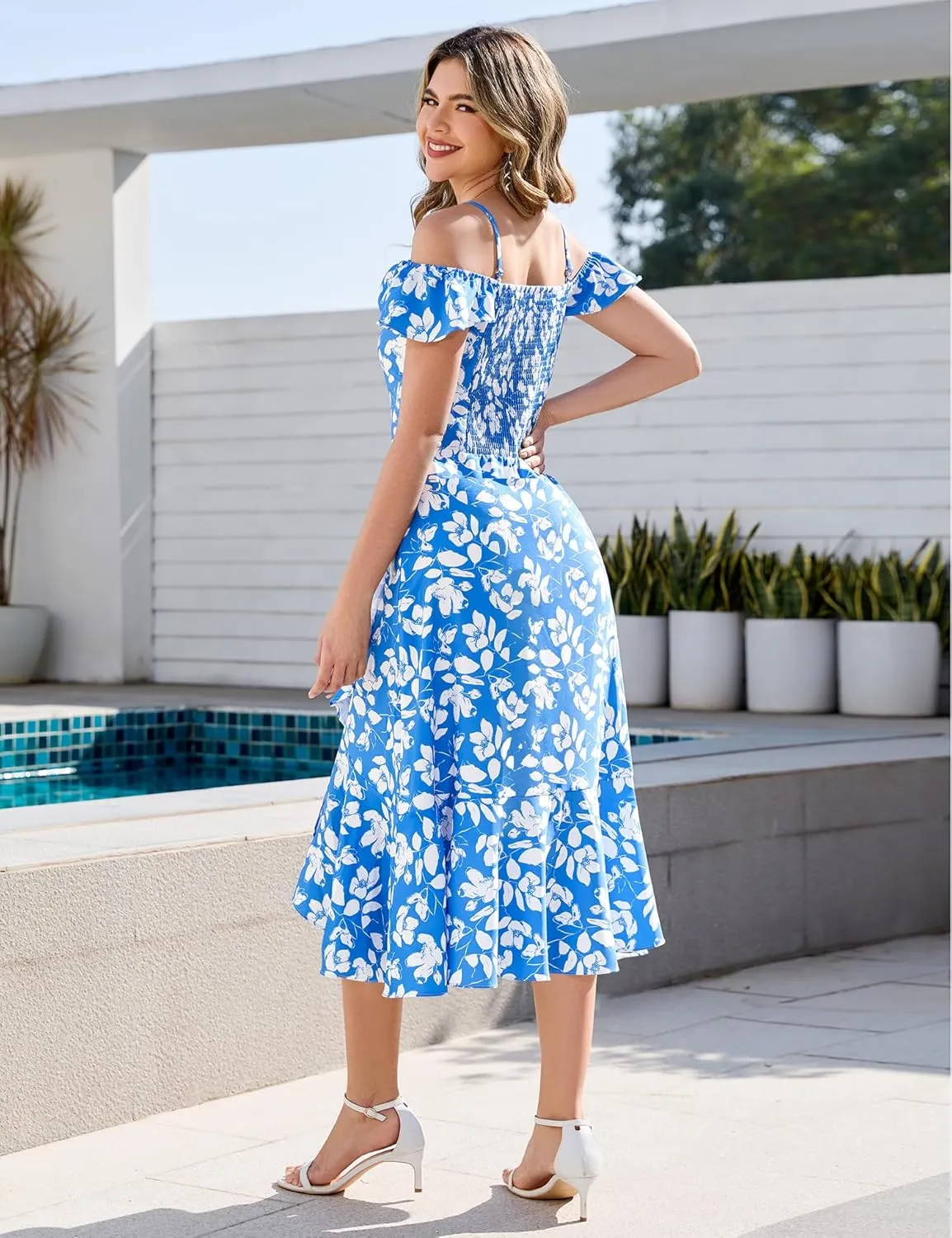 Aupuls Women Off Shoulder Summer Floral Dress 2025 Casual Beach Boho Ruffle Midi Dresses
