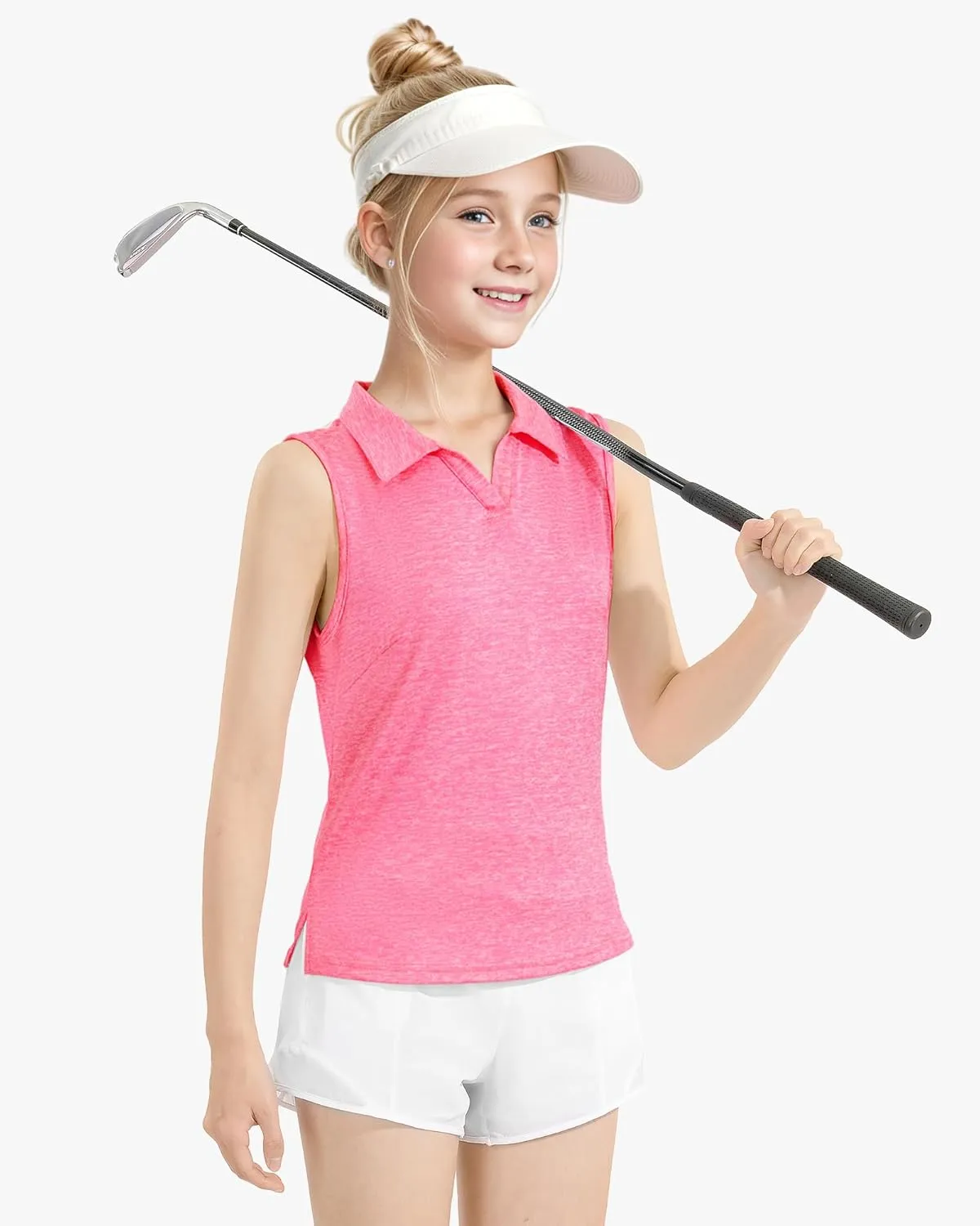 Auranso Girls Sleeveless Polo Shirts V-Neck Golf Tennis T-Shirts with Collared Quick Dry Tank Tops