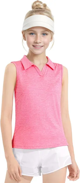 Auranso Girls Sleeveless Polo Shirts V-Neck Golf Tennis T-Shirts with Collared Quick Dry Tank Tops