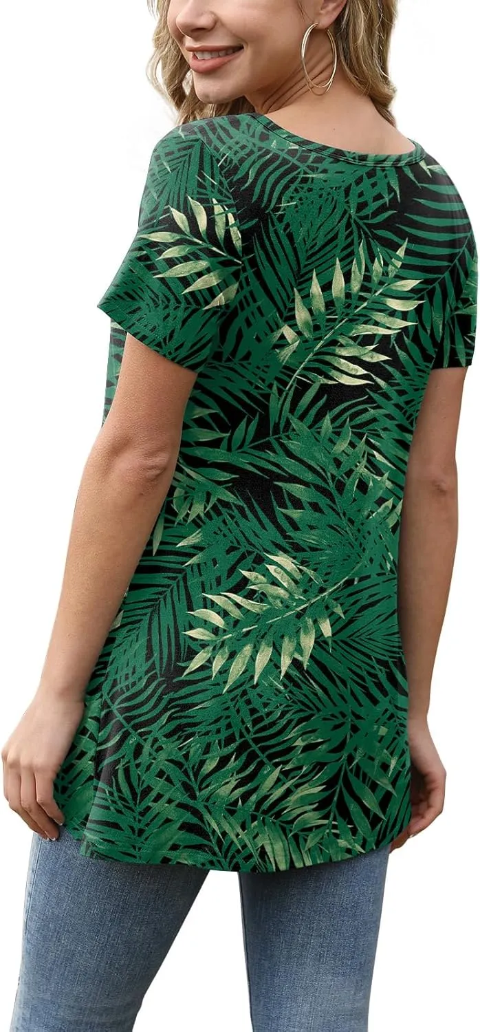 AWULIFFAN Womens Summer Short Sleeve Tunic Tops Loose Fit Casual T-Shirt Button Up Blouses