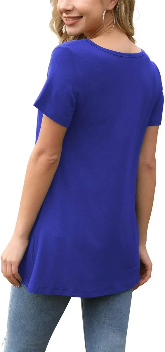 AWULIFFAN Womens Summer Short Sleeve Tunic Tops Loose Fit Casual T-Shirt Button Up Blouses