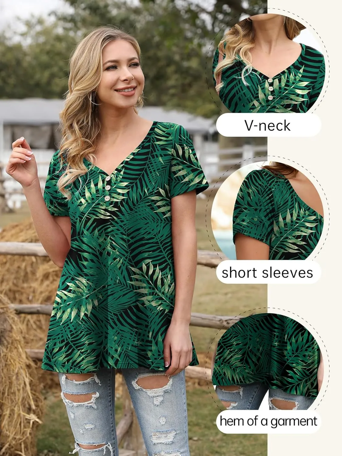 AWULIFFAN Womens Summer Short Sleeve Tunic Tops Loose Fit Casual T-Shirt Button Up Blouses