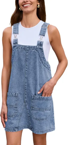 BerryGo Women's Denim Overall Jean Sleeveless Romper 2025 Mini Pinafore Dress Shorts Jumper With Pocket