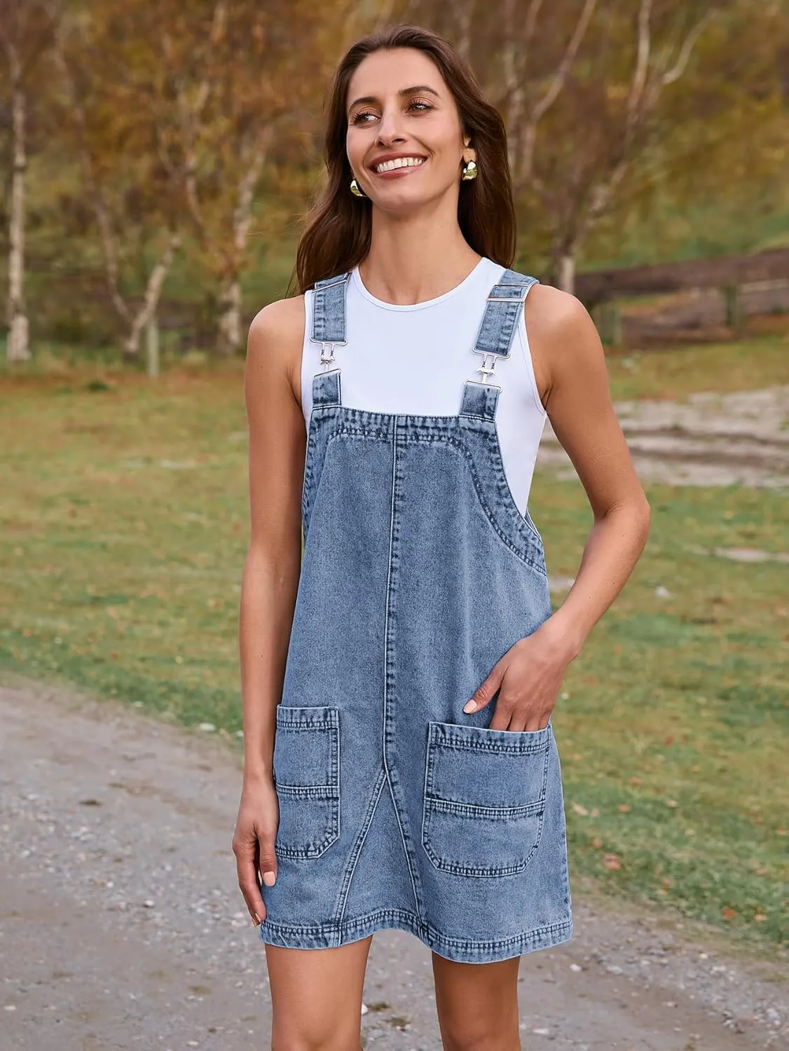 BerryGo Women's Denim Overall Jean Sleeveless Romper 2025 Mini Pinafore Dress Shorts Jumper With Pocket