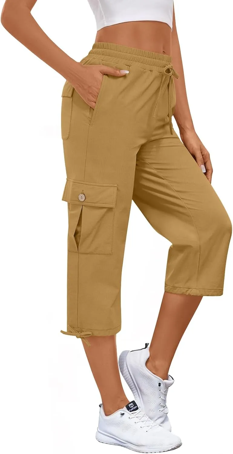 Bestbee Cargo Capris Hiking Pants for Women, Lightweight Quick Dry Outdoor Athletic Travel Casual Trousers with 6 Pockets