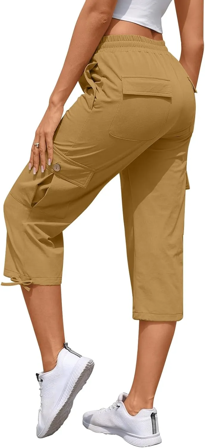 Bestbee Cargo Capris Hiking Pants for Women, Lightweight Quick Dry Outdoor Athletic Travel Casual Trousers with 6 Pockets