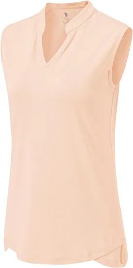 BGOWATU Women's Golf Polo T-Shirts Sleeveless V Neck Collarless Tennis Shirts UV Protection Quick Dry Lightweight