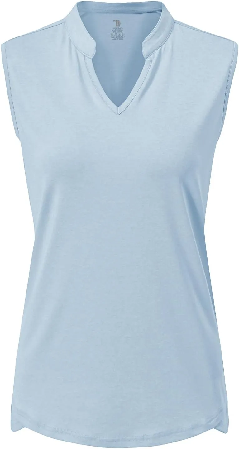BGOWATU Women's Golf Polo T-Shirts Sleeveless V Neck Collarless Tennis Shirts UV Protection Quick Dry Lightweight