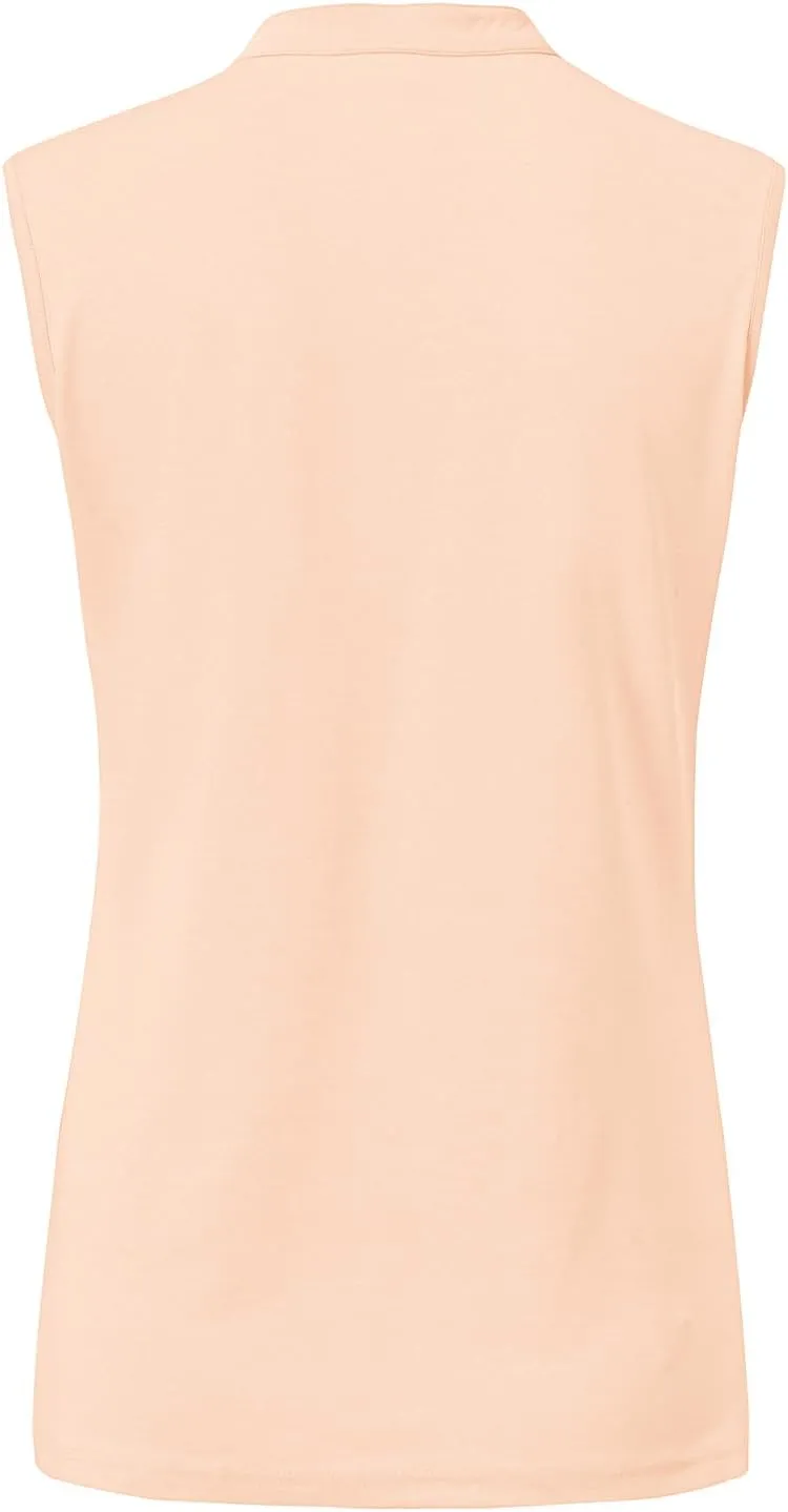 BGOWATU Women's Golf Polo T-Shirts Sleeveless V Neck Collarless Tennis Shirts UV Protection Quick Dry Lightweight