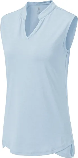 BGOWATU Women's Golf Polo T-Shirts Sleeveless V Neck Collarless Tennis Shirts UV Protection Quick Dry Lightweight