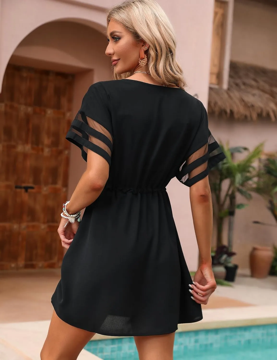 BMJL Womens Swimsuit Coverup Beach Dress V Neck Chiffon Bathing Suit Cover Ups Swimwear