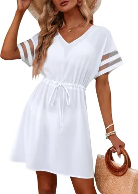 BMJL Womens Swimsuit Coverup Beach Dress V Neck Chiffon Bathing Suit Cover Ups Swimwear