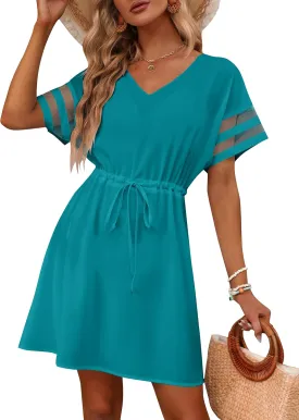 BMJL Womens Swimsuit Coverup Beach Dress V Neck Chiffon Bathing Suit Cover Ups Swimwear