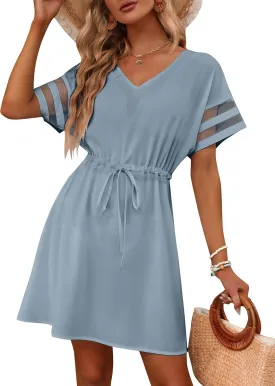 BMJL Womens Swimsuit Coverup Beach Dress V Neck Chiffon Bathing Suit Cover Ups Swimwear