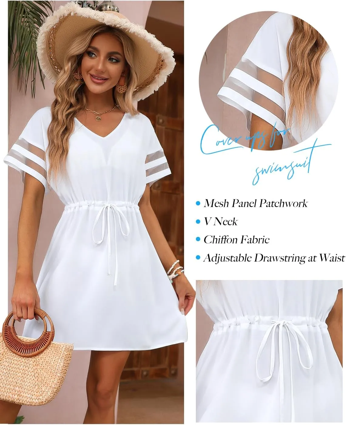 BMJL Womens Swimsuit Coverup Beach Dress V Neck Chiffon Bathing Suit Cover Ups Swimwear