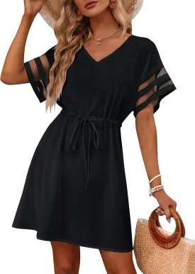 BMJL Womens Swimsuit Coverup Beach Dress V Neck Chiffon Bathing Suit Cover Ups Swimwear