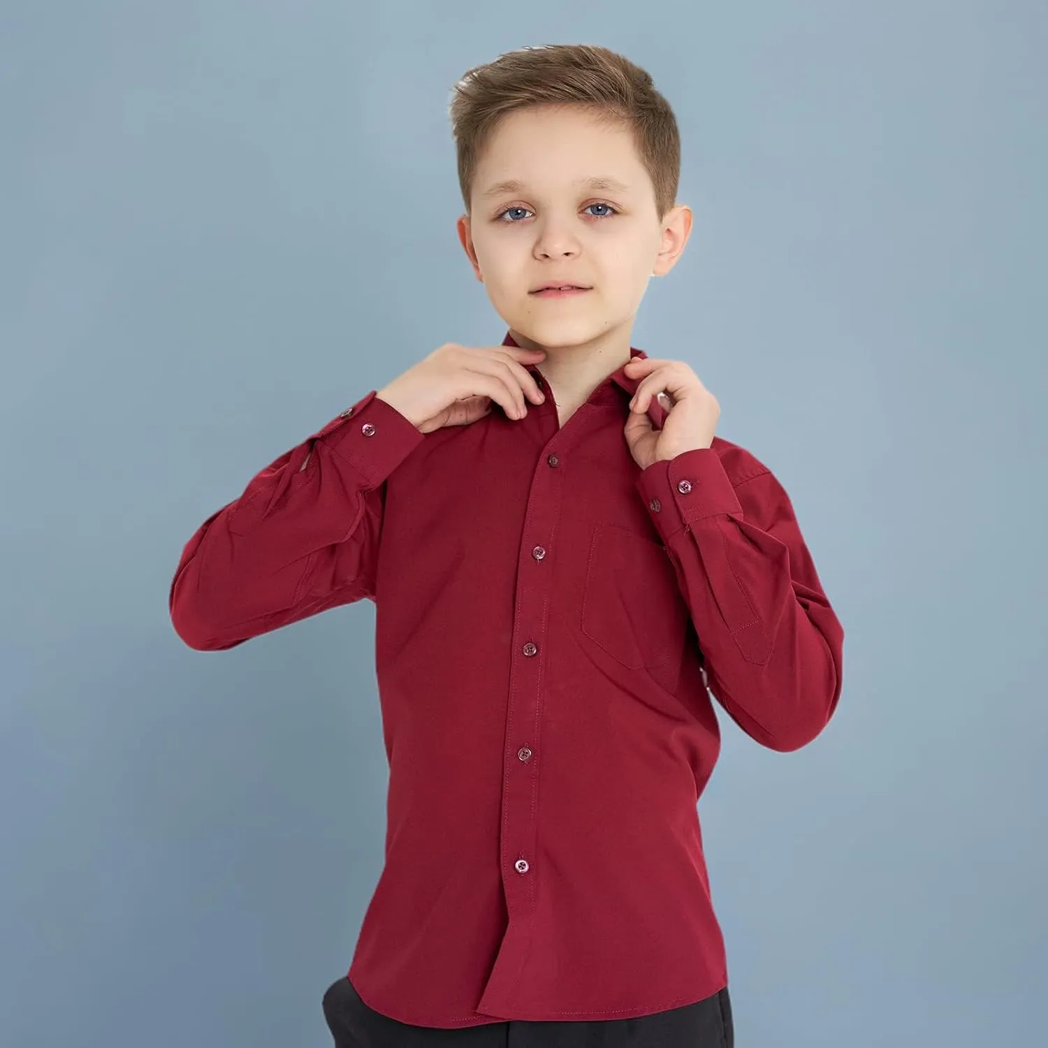 Boys Long Sleeve White Button Down Shirt - Collared Uniform Boys White Dress Shirt Button Up Shirt Boys