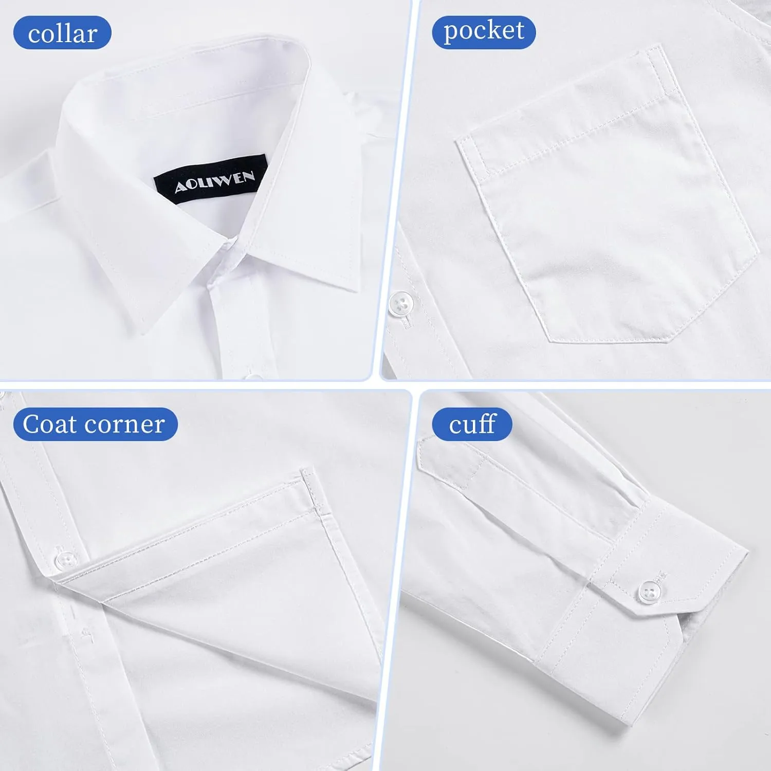 Boys Long Sleeve White Button Down Shirt - Collared Uniform Boys White Dress Shirt Button Up Shirt Boys