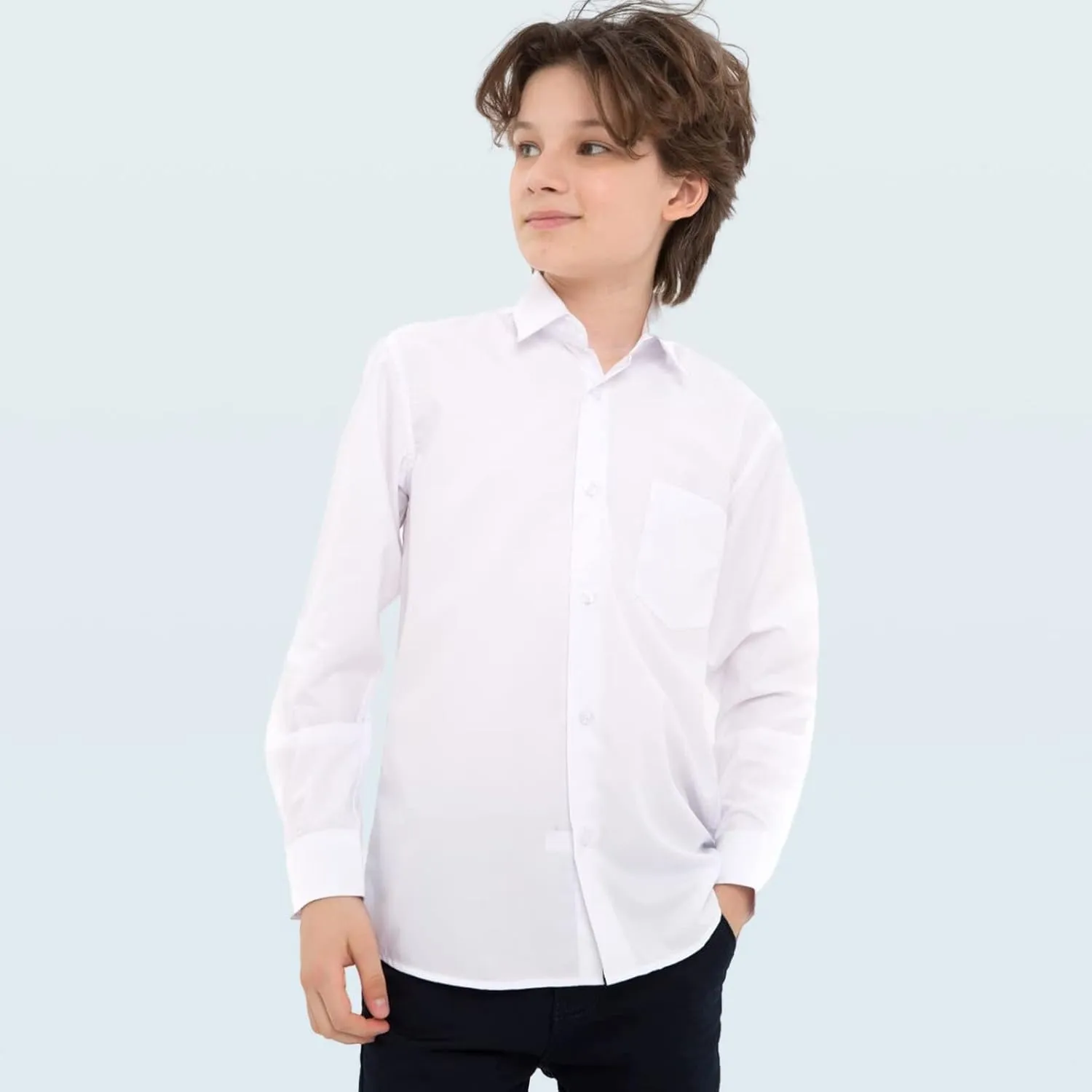 Boys Long Sleeve White Button Down Shirt - Collared Uniform Boys White Dress Shirt Button Up Shirt Boys