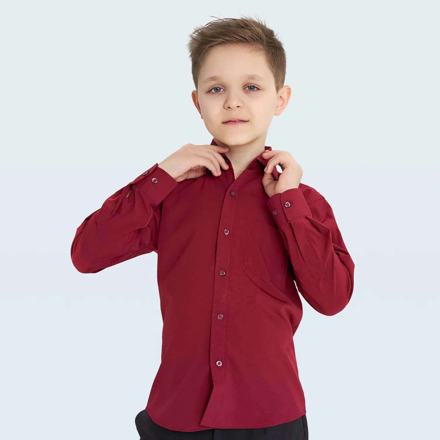 Boys Long Sleeve White Button Down Shirt - Collared Uniform Boys White Dress Shirt Button Up Shirt Boys
