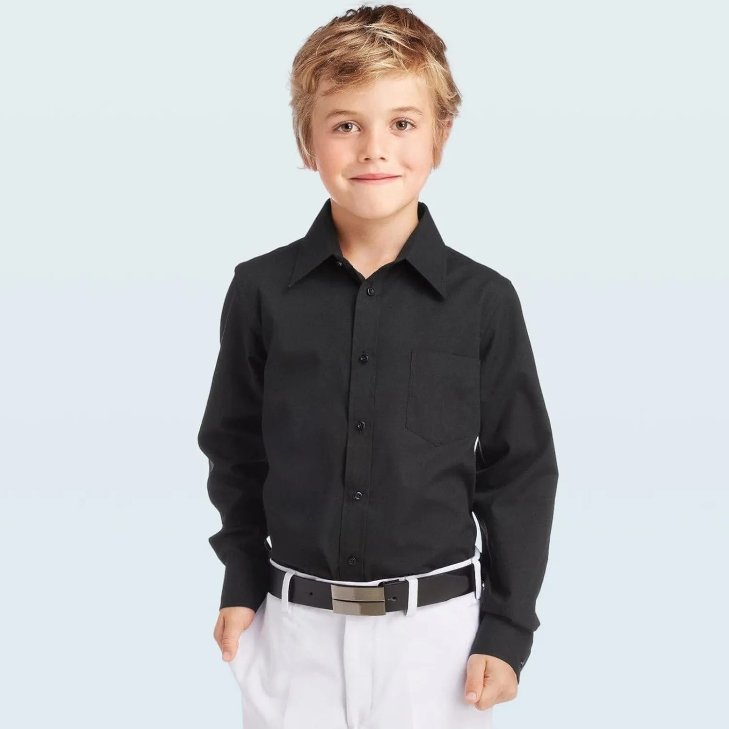 Boys Long Sleeve White Button Down Shirt - Collared Uniform Boys White Dress Shirt Button Up Shirt Boys
