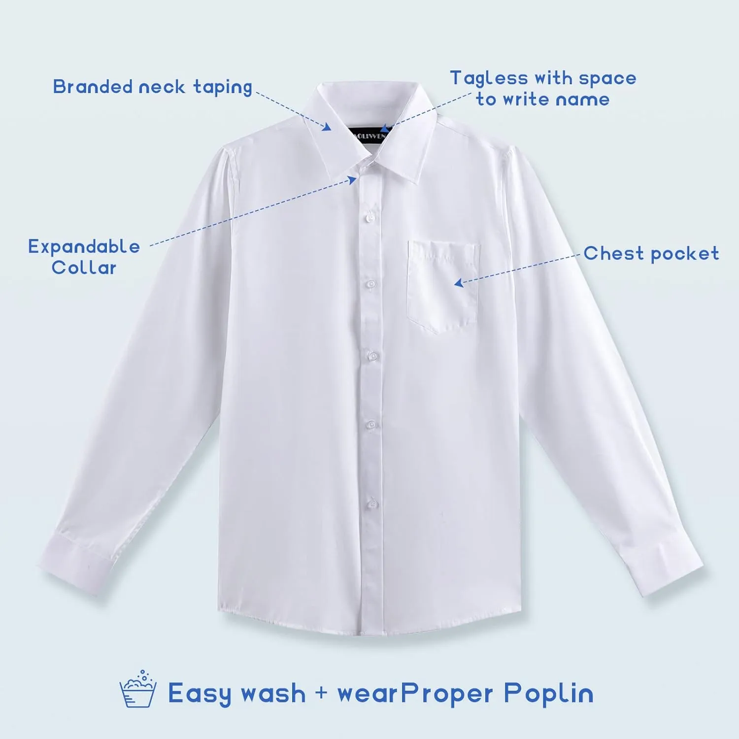 Boys Long Sleeve White Button Down Shirt - Collared Uniform Boys White Dress Shirt Button Up Shirt Boys