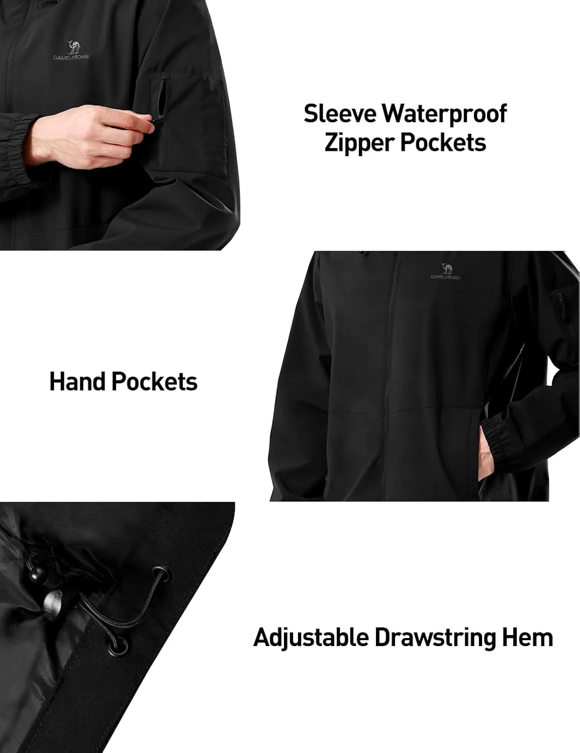 CAMELSPORTS Men Waterproof Softshell Jacket Windbreaker Hooded lightweight Rain Coat for Outdoor Hiking