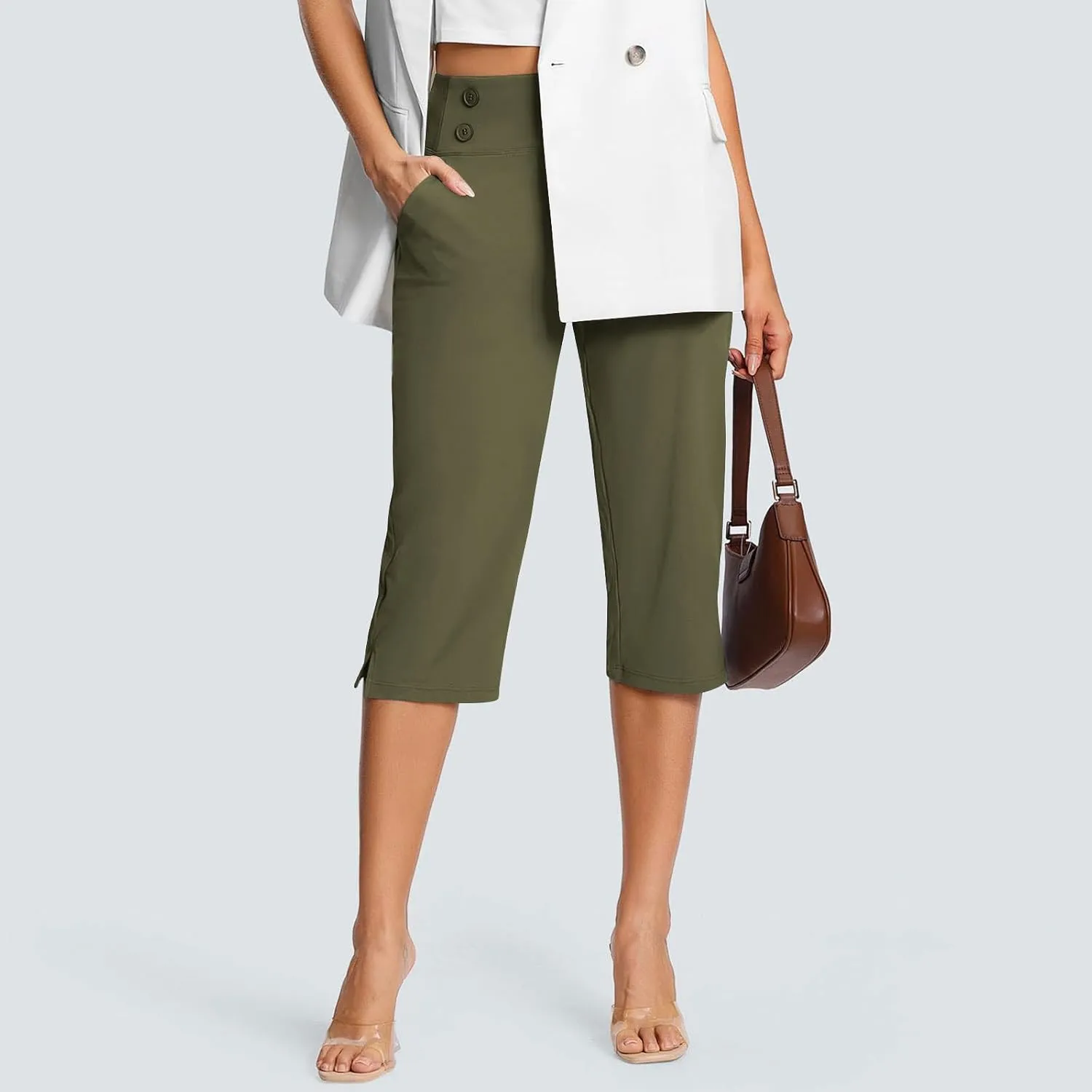 Capri Pants for Women Stretch High Waisted Crop Office Work Pants Summer Casual Capris Slacks Yoga Dress Pant