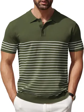 COOFANDY Men's Knit Polo Shirts Short Sleeve Striped Golf Polo Shirts Lightweight Casual Collared T Shirt