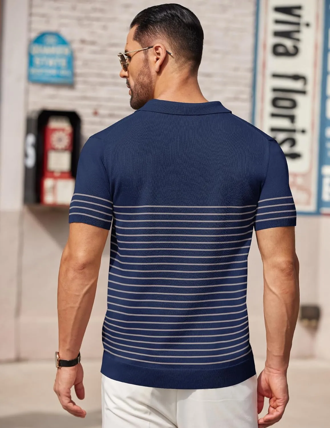 COOFANDY Men's Knit Polo Shirts Short Sleeve Striped Golf Polo Shirts Lightweight Casual Collared T Shirt